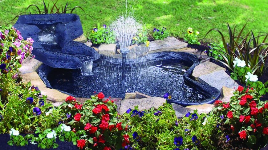 Garden Pond with Flower Beds
