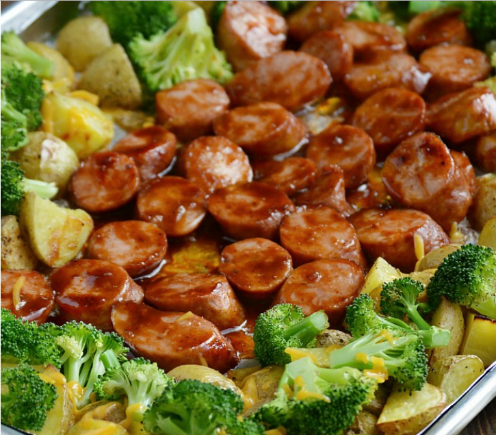 Sheet Pan BBQ Smoked Sausage Dinner